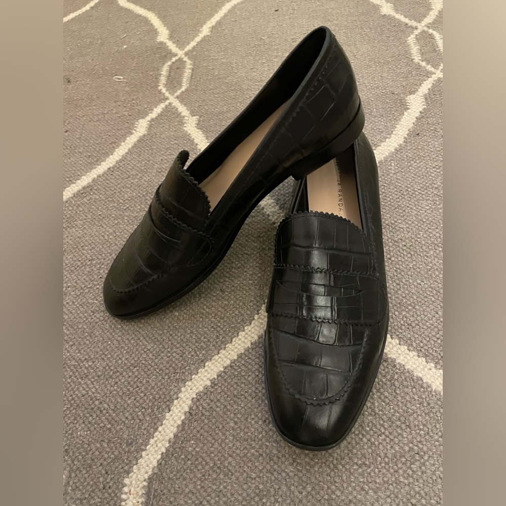 Loeffler Randall Black Croc-Embossed Leather Loafers - Picture 2 of 3